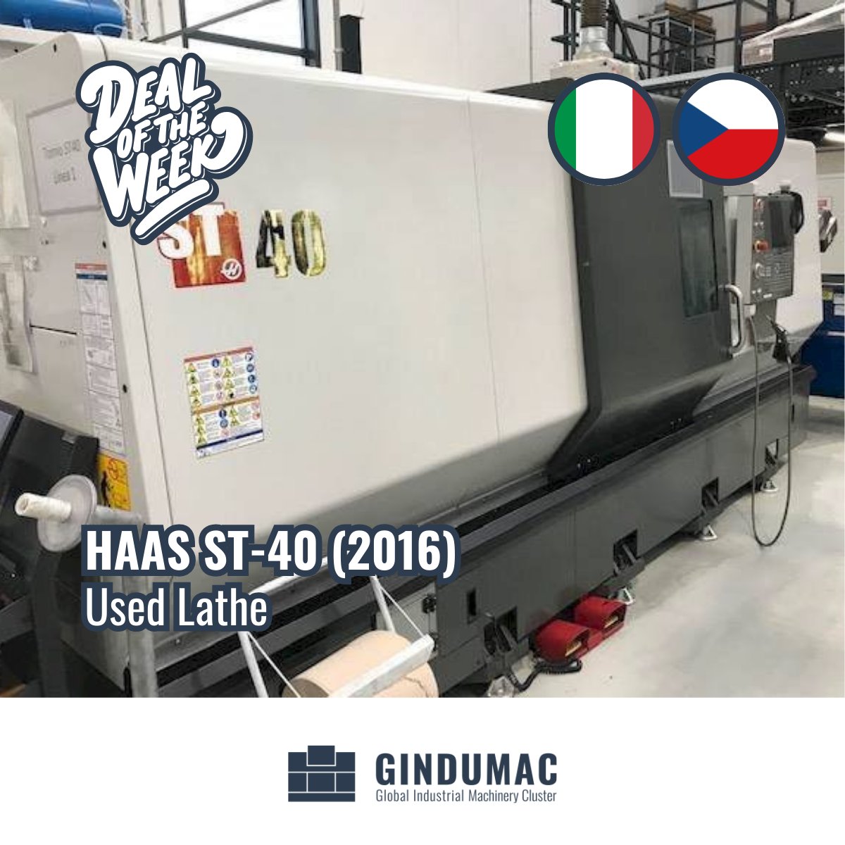 Deal of the Week! Used Lathe HAAS ST-40 (2016), sold from Italy to the Czech Republic, DAP, 1379 km to go.

See machine:gindumac.com/product/haas-s…

#gindumac#usedmachinery#lathe#haas#dealoftheweek