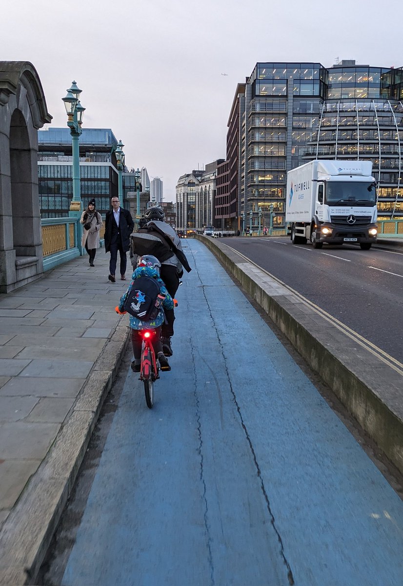Nice to see families using the growing network of cycle lanes in London this morning