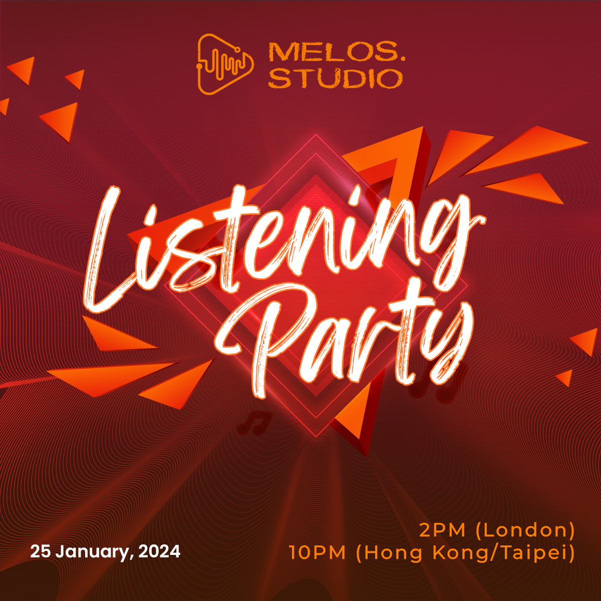 =～🧑‍🎤 Time for listening party with awesome #musicNFT and designated #Melosians DJ from >melos.studio

🗓 25 January 2024, Thursday
⏰ 2PM UTC/10PM HKT
📍x.com/i/spaces/1vAxR…

➡️#RockinWithMelos #MelosListeningParty⬅️

🎙️🎼🎷🎺🪕🎸🎻🥁🎹～=