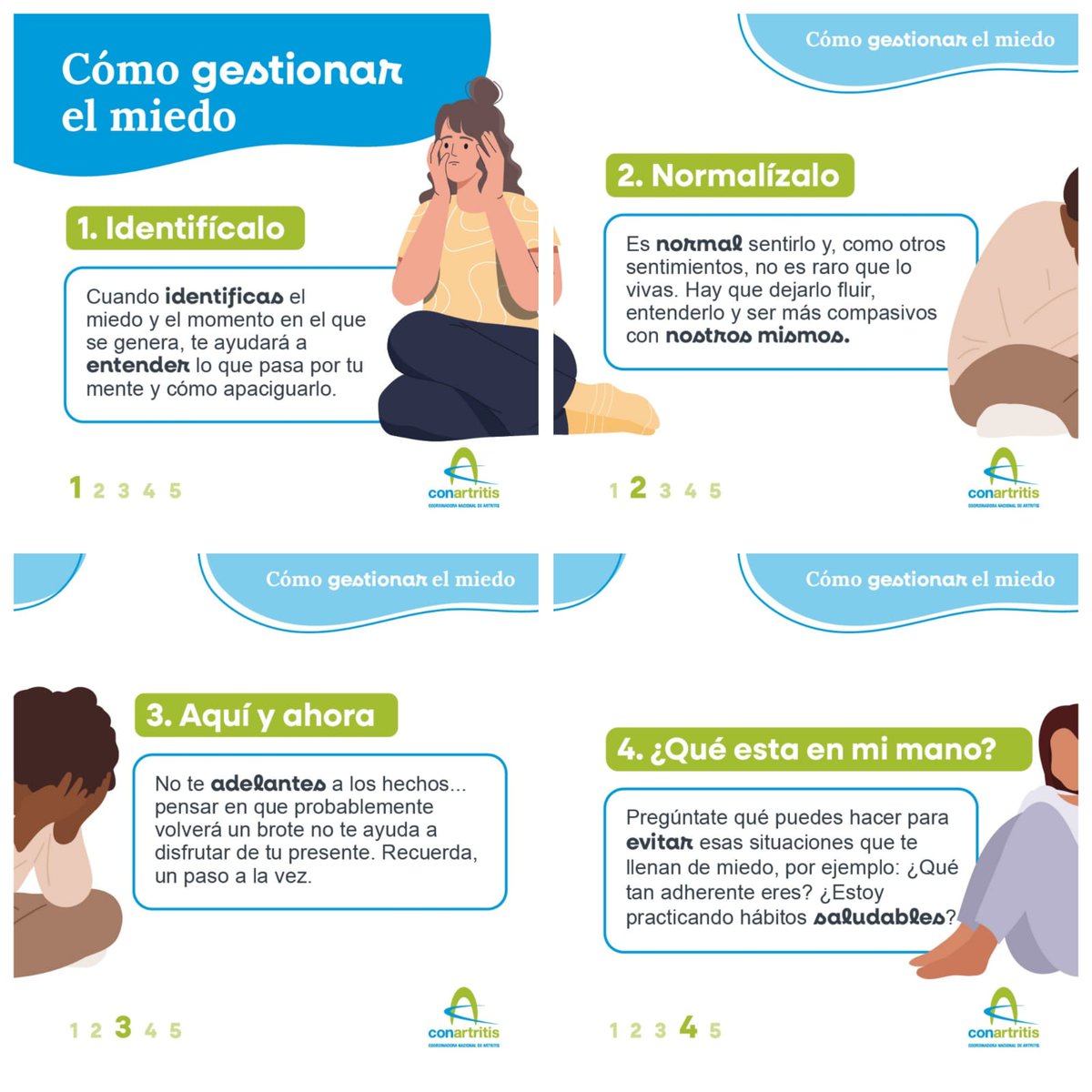 ConArtritis's tweet photo. ¡Miedo! Es normal que lo sientas.
Son muchas las incertidumbres que se generan cuando tienes artritis inmunomediadas o espondiloartritis.
Sabemos que no es fácil. Por eso, te queremos dar algunas recomendaciones que te pueden ayudar a gestionarlo💚

#artritis #miedo #depresión https://t.co/2xgaHsMtaa