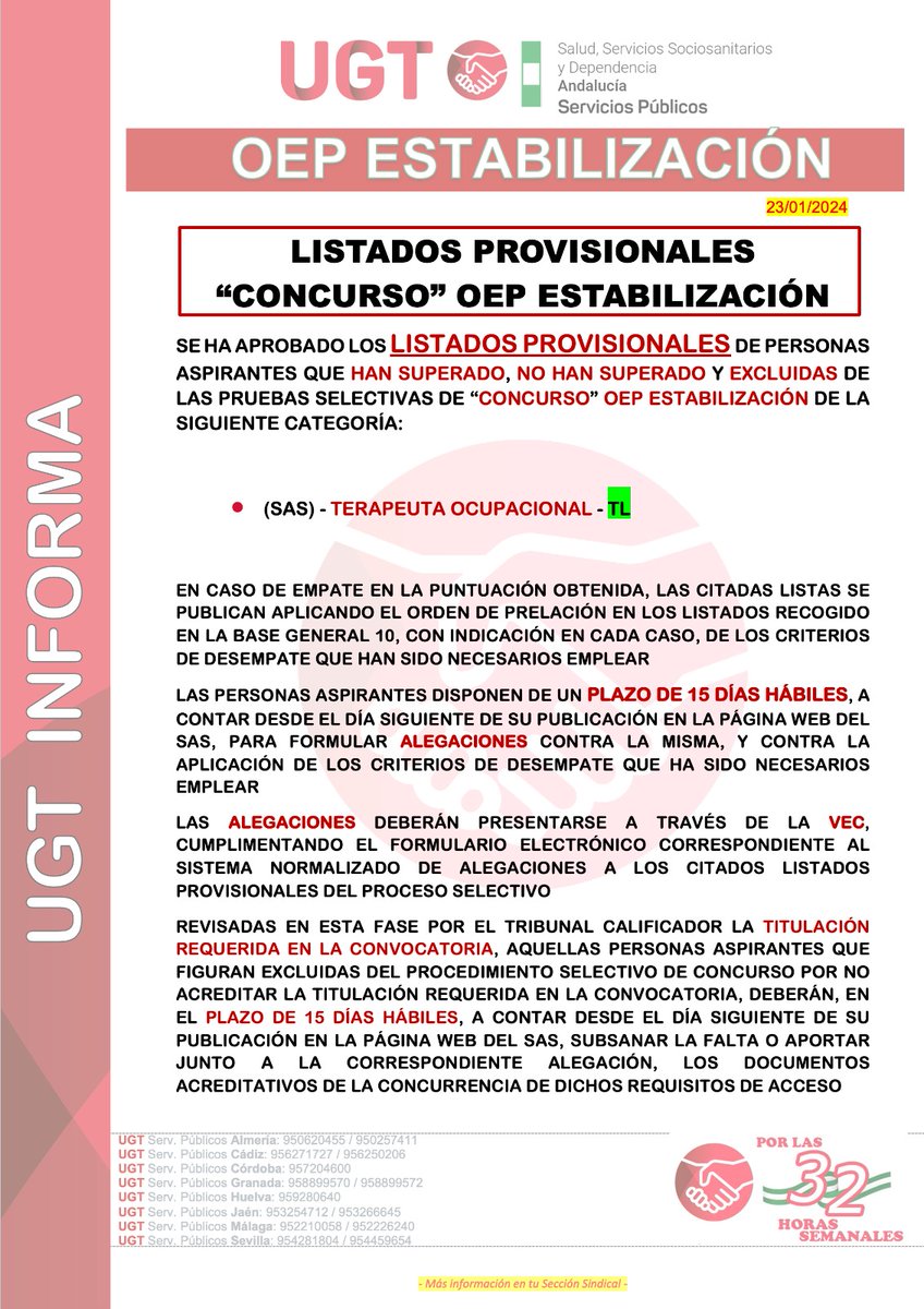 Ugt_A_Sanidad's tweet photo. 🔴 𝐎𝐄𝐏 𝐄𝐬𝐭𝐚𝐛𝐢𝐥𝐢𝐳𝐚𝐜𝐢𝐨𝐧 𝐒𝐀𝐒: listados provisionales y  definitivos de las siguientes categorías:

@UGT_SPANDALUCIA @UGT_Andalucia @UGT_SP 
#ugtsanidadandalucia #oepsas #estabilizacion #soloconcurso #listados #provisionales #definitivos https://t.co/n44J5ezrjE