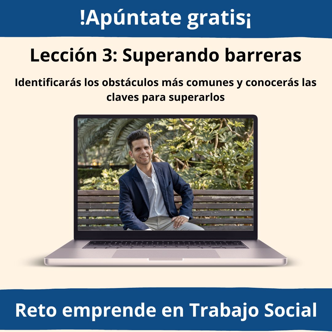 ¡Día 3: Superando Barreras en el Reto Emprende en Trabajo Social! 🚀💪
Llegamos al día 3, donde enfrentaremos juntos los obstáculos más comunes en el camino del emprendimiento en Trabajo Social. 💼🌟

Si todavía no lo has hecho inscríbete aquí: formacion.jabegasocial.com/reto-emprende-…