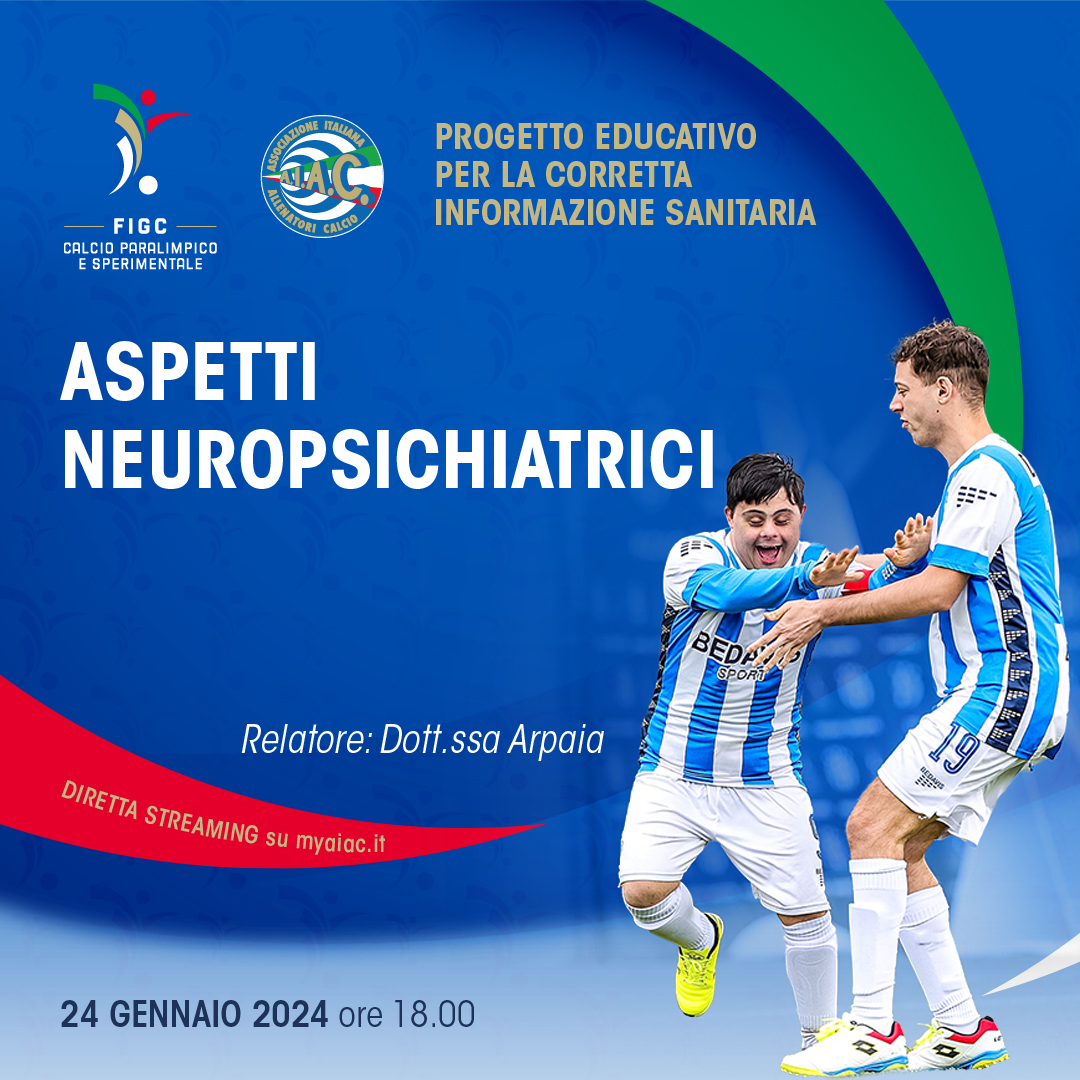 Con la Dottoressa Arpaia, oggi 24 gennaio alle 18.00, nuovo appuntamento con i webinar in diretta su myaiac.it

"Aspetti neuropsichiatrici"

Accedi al #MyAiac per registrarti: myaiac.it

#TiAspettiamoOnLine #AIAC #assoallenatori #DCPS #ilcalcioèditutti