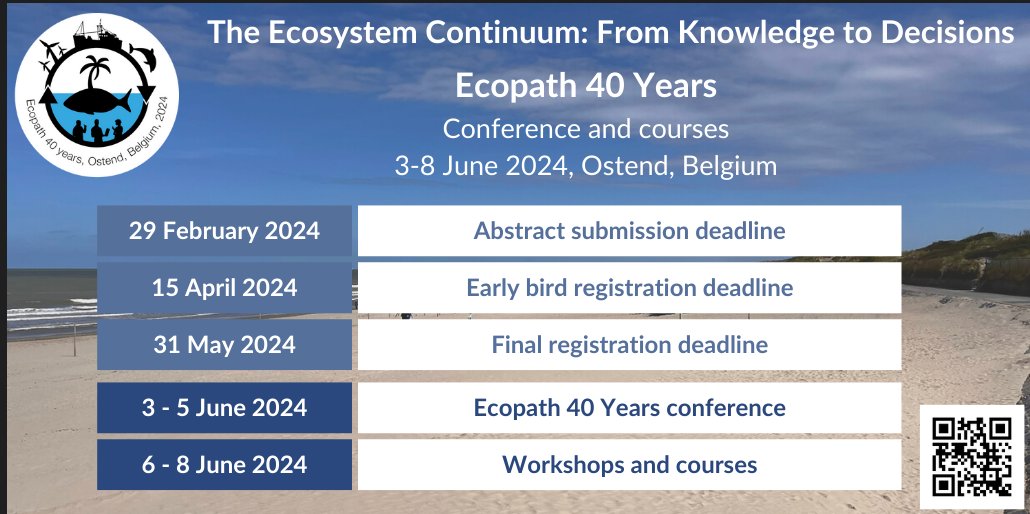 Calling all modelers: <a href="/EMarineBoard/">European Marine Board</a> and <a href="/VLIZnews/">Flanders Marine Institute - VLIZ</a> will host the 40 Years of #Ecopath conference and courses in June. We will showcase new features, and listen to your new research since @Ecopath35 in Florida - abstract submission ends 29/2 register here: ecopath40.org
