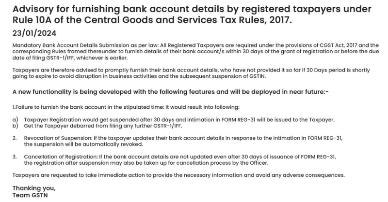 gsthelpline's tweet photo. Advisory for registered #taxpayers as to how to provide #bankaccount details under the Central Goods and Services Tax Rules, 2017 – #Rule10A.
#CGST #gst #taxrules