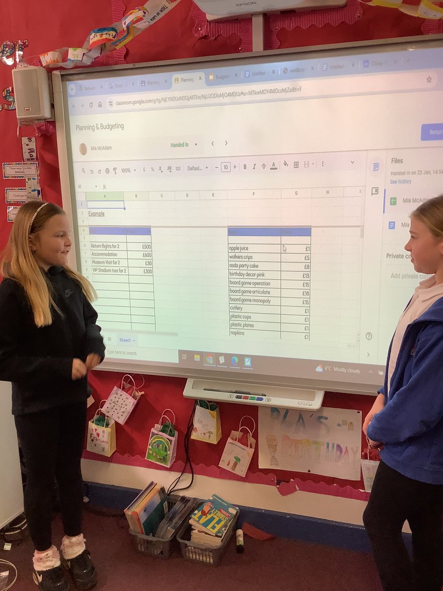 P6A have been developing their digital technology skills during maths. We worked together to stay within a budget and noted our expenses in a spreadsheet! We showed super resilience and determination during our first time using Google Sheets @DycePrimary #GoogleSheets #AimHigh