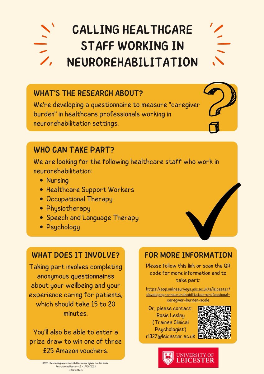 rosieclesley's tweet photo. 📢Calling healthcare staff working in neuro rehab services to take part in this research about your experience of caring for people with a brain injury🧠✅https://t.co/PwOoQJnKng

@WeAHPs @AHPs_LLR @NUH_AHPs @STH_AHPs @BarnsleyAHPs @AhpsBarnsley @rotherham_ahps  @LeedsAHPs https://t.co/Ao5kJUDdK1
