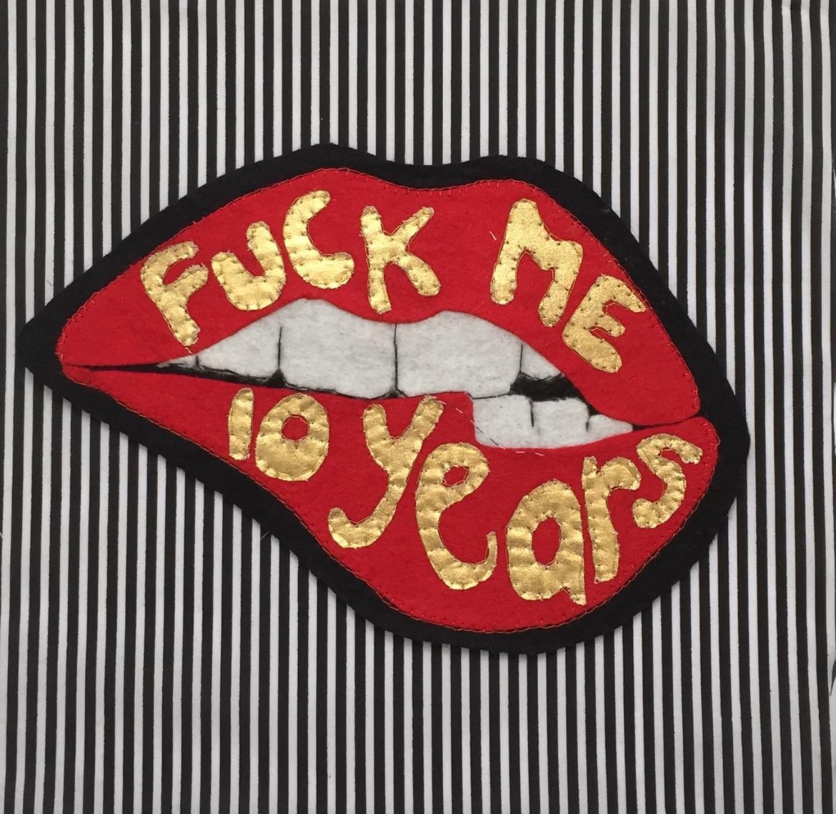 broideryprofane's tweet image. Have we mentioned we are ten? 😉#fuckme #tenyears!!! This piece by PEG member Sue Jessett. 
Not long till our exhibitions… 
And don’t forget the PILLOWTALK #opencall