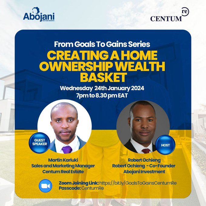 TheAbojani's tweet photo. If you dream of owning a home to call your own, join us tonight at 7 pm for an insightful discussion on how you can create a home ownership wealth basket. @CentumRE #GoalsToGains
Link: https://t.co/DHMQ3Y0Yzt
Passcode: CentumRe https://t.co/fDkwYcNHqV