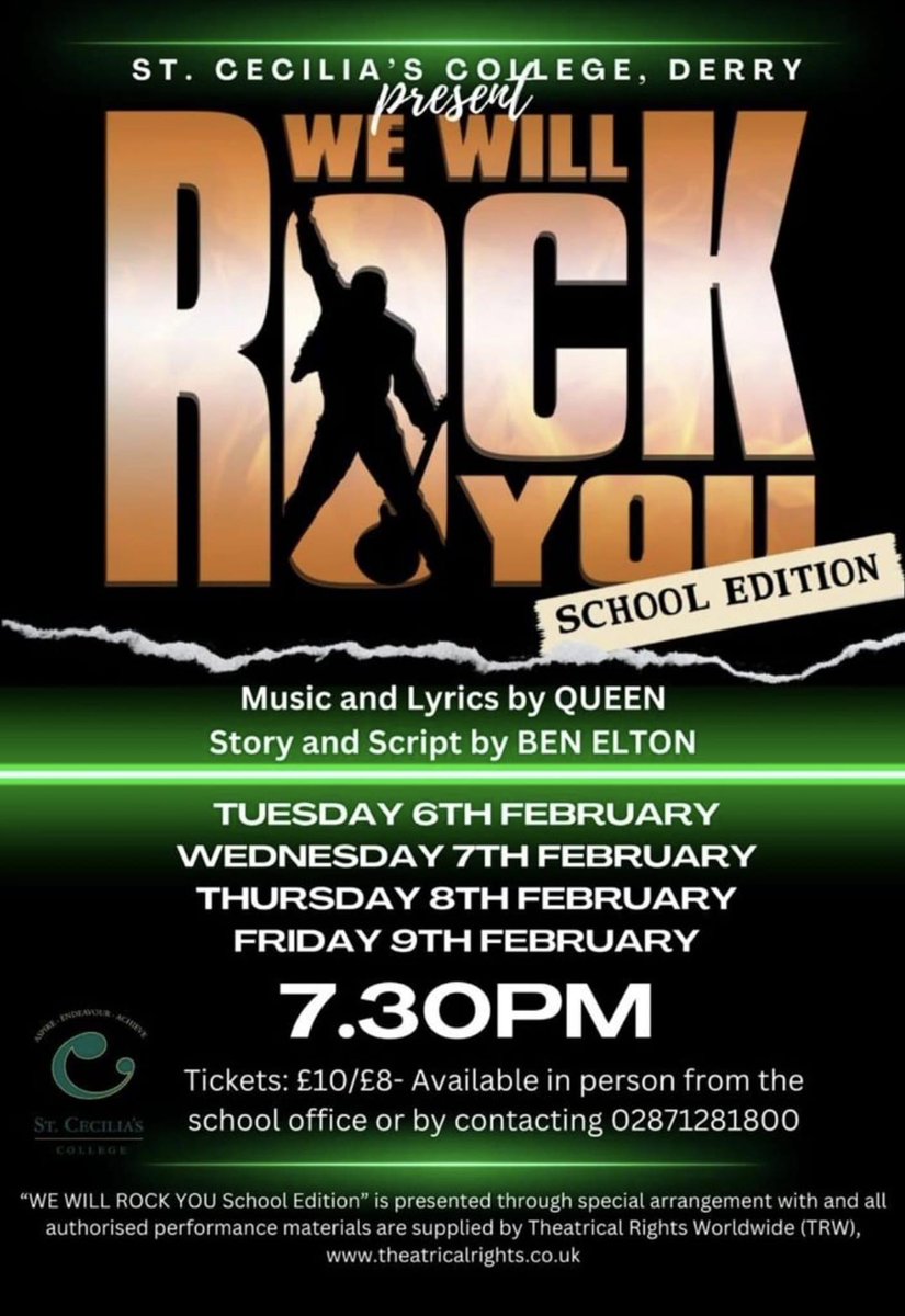 Looking forward to seeing this school production by @StCeciliasMusic @dramastcecilias  Best of luck to everyone involved and special shout out to Lauren as #KillerQueen and her friends Grace as #Scaramouche and Kelsey as #Khashoggi #wewillrockyou #getyourtickets #musicial