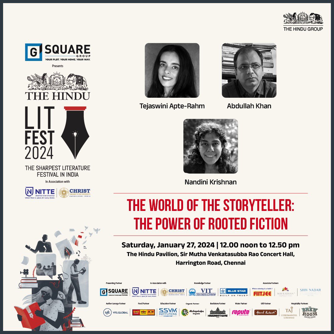 The Hindu Lit For Life (@hindulitforlife) on Twitter photo Join the fun as <a href="/Tejaswini_Apte/">Tejaswini Apte-Rahm</a> and <a href="/abdullah71/">Abdullah Khan</a> spill the beans on "The World of Storyteller: The Power of Rooted Fiction" in a chat with the talented <a href="/k_nandini/">Nandini Krishnan</a>
Prepare for an insightful exploration of the profound influence of rooted fiction.
#TheHinduLitFest Join the fun as <a href="/Tejaswini_Apte/">Tejaswini Apte-Rahm</a> and <a href="/abdullah71/">Abdullah Khan</a> spill the beans on "The World of Storyteller: The Power of Rooted Fiction" in a chat with the talented <a href="/k_nandini/">Nandini Krishnan</a>
Prepare for an insightful exploration of the profound influence of rooted fiction.
#TheHinduLitFest