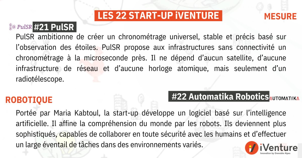 Grenoble, berceau de l’#innovation! 🧬👩‍🔬

Découvrez en image les 22 #startup du sillon rhône-alpin qui exposeront sur le village #iVenture du #iForum2024.

👉Aujourd’hui on vous présente PulSR et Automatika Robotics.

Inscrivez-vous pour les rencontrer ! shorturl.at/blwDG