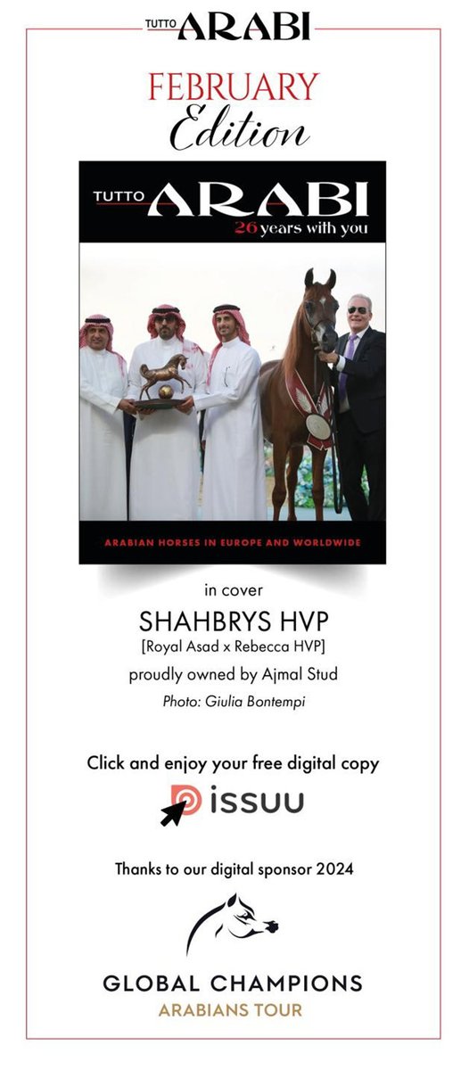 ArabianEssence's tweet image. Tutto Arabi February Edition
issuu.com/alimeditrice/d…

Click here to see High Resolution version:
arabianessence.tv/.../tutto-arab…

#tuttoarabi #tuttoarabimagazine #FebruaryEdition #AjmalStud #shahbryshvp #arabianstour #globalchampionsarabianstour