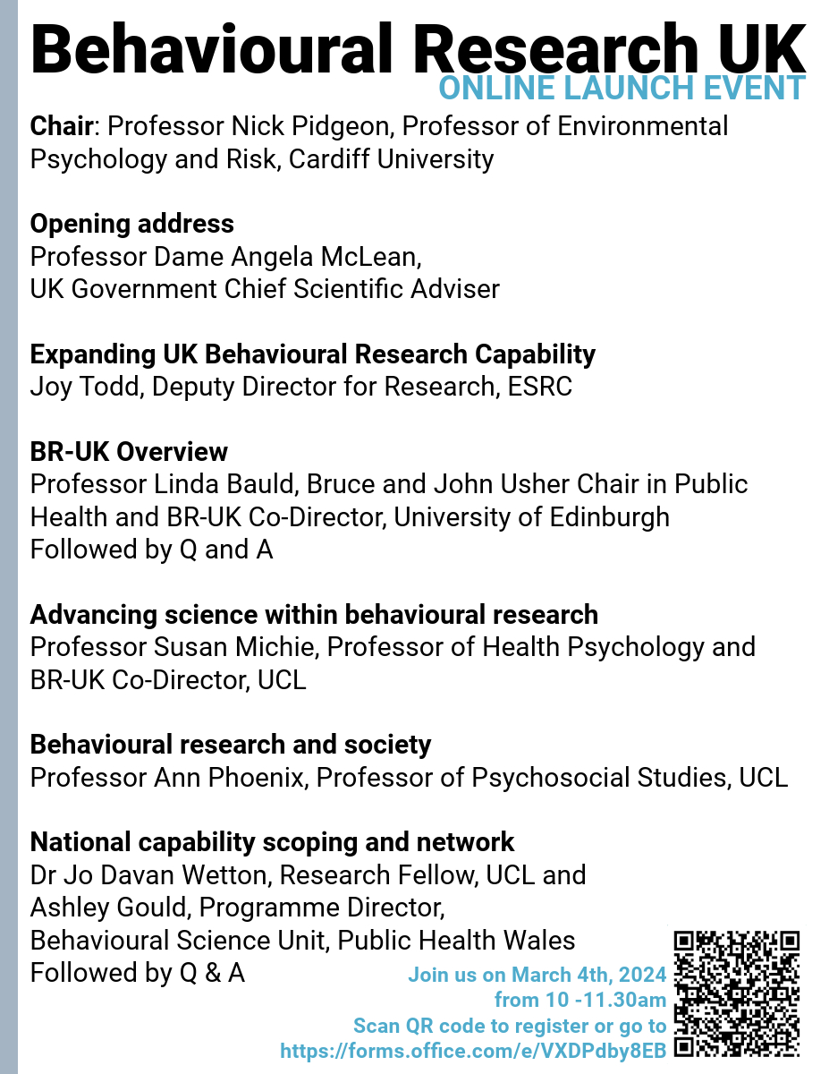 What is #behaviouralresearch? Why does it matter? Who & what is BR-UK? Who funds you? How do I connect with BR-UK? Join us March 4th at 10am to find out! Speakers include: Dame Angela McLean, @LindaBauld @SusanMichie @DrJoDW @gould_ash Register at: forms.office.com/e/VXDPdby8EB