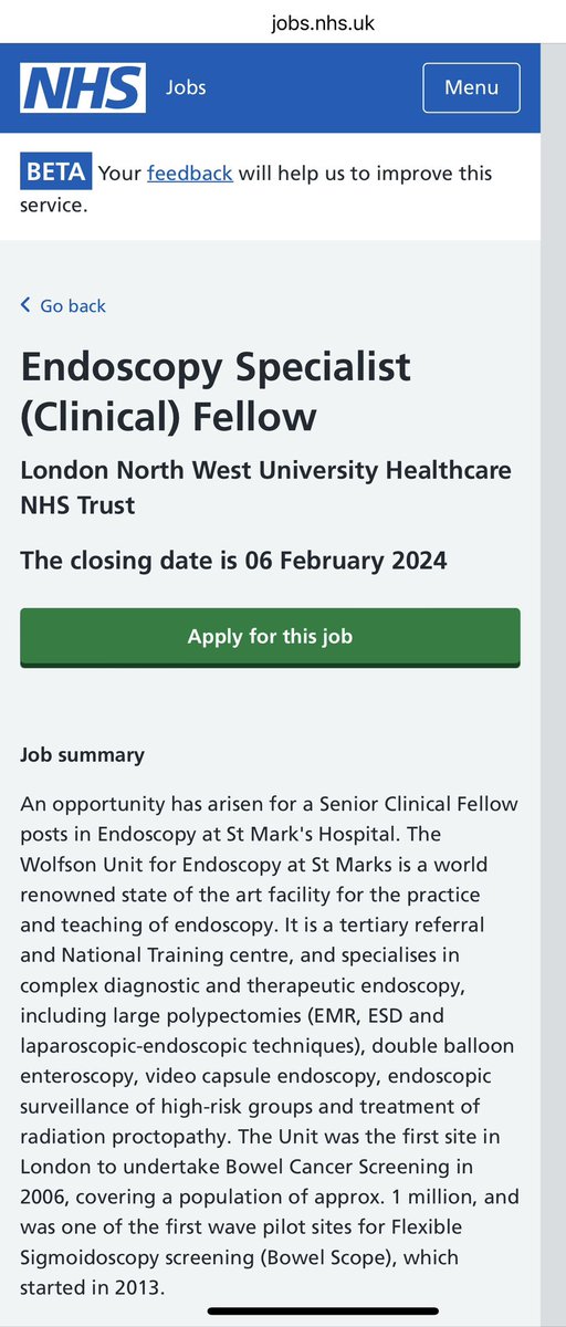 Dr Manmeet Matharoo (@drmanmeetm) on Twitter photo Hot off the press.
*The* #endoscopy fellow job to apply for! Come join us at The Wolfson Unit <a href="/StMarksHospital/">St Mark's Hospital</a> to train with our #endoscopy #team in our brand new unit! DM for any queries. Closing 6th Feb. <a href="/SiwanTG/">Siwan</a> <a href="/NorikoSuzuki3/">Dr Noriko Suzuki 💙</a> <a href="/MarkSdoc1/">Brian Saunders</a>
jobs.nhs.uk/candidate/joba… Hot off the press.
*The* #endoscopy fellow job to apply for! Come join us at The Wolfson Unit <a href="/StMarksHospital/">St Mark's Hospital</a> to train with our #endoscopy #team in our brand new unit! DM for any queries. Closing 6th Feb. <a href="/SiwanTG/">Siwan</a> <a href="/NorikoSuzuki3/">Dr Noriko Suzuki 💙</a> <a href="/MarkSdoc1/">Brian Saunders</a>
jobs.nhs.uk/candidate/joba…