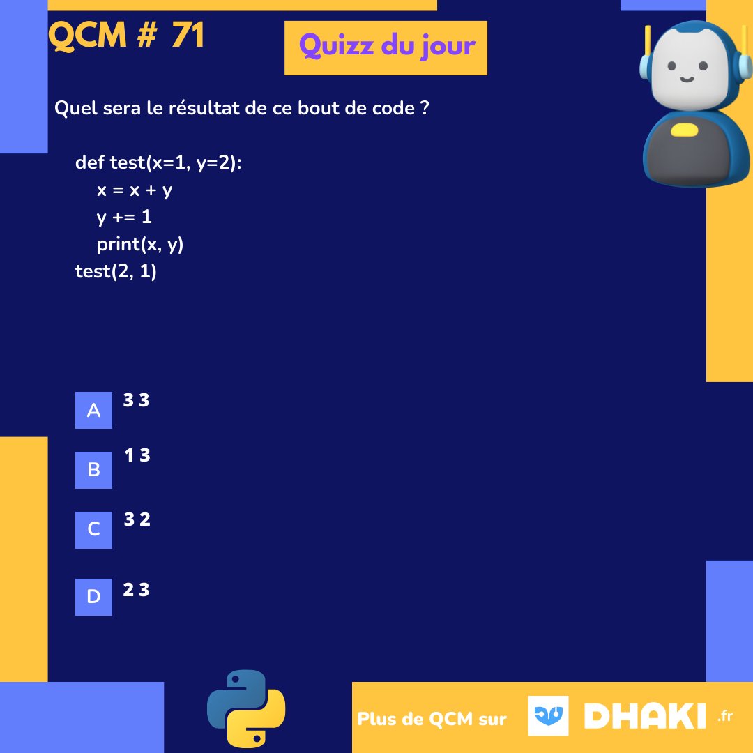 Python_QCM's tweet image. "Testez vos connaissances en Python et dites-nous la réponse en commentaire ! 🐍💭"