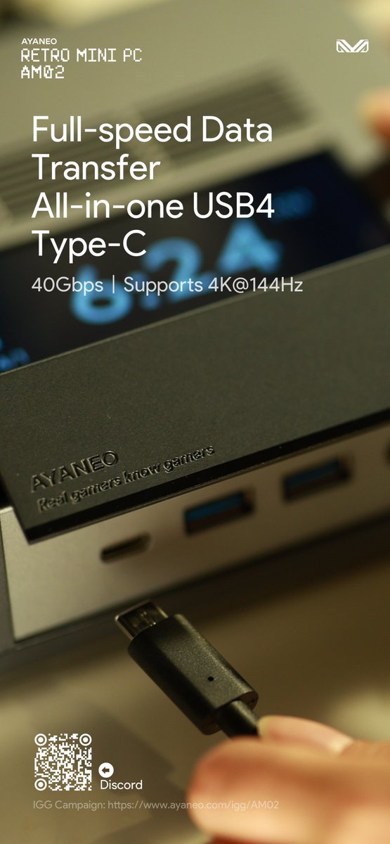 AYANEO__'s tweet photo. #AYANEO Retro Mini PC #AM02 ✨
Full-speed Data Transfer
All-in-one USB4 Type-C
40Gbps丨Supports 4K@144Hz丨PD Charging
🛒IGG Campaign: https://t.co/jadNv8AwmT #minipc #retrogames https://t.co/r1pLqbVw62