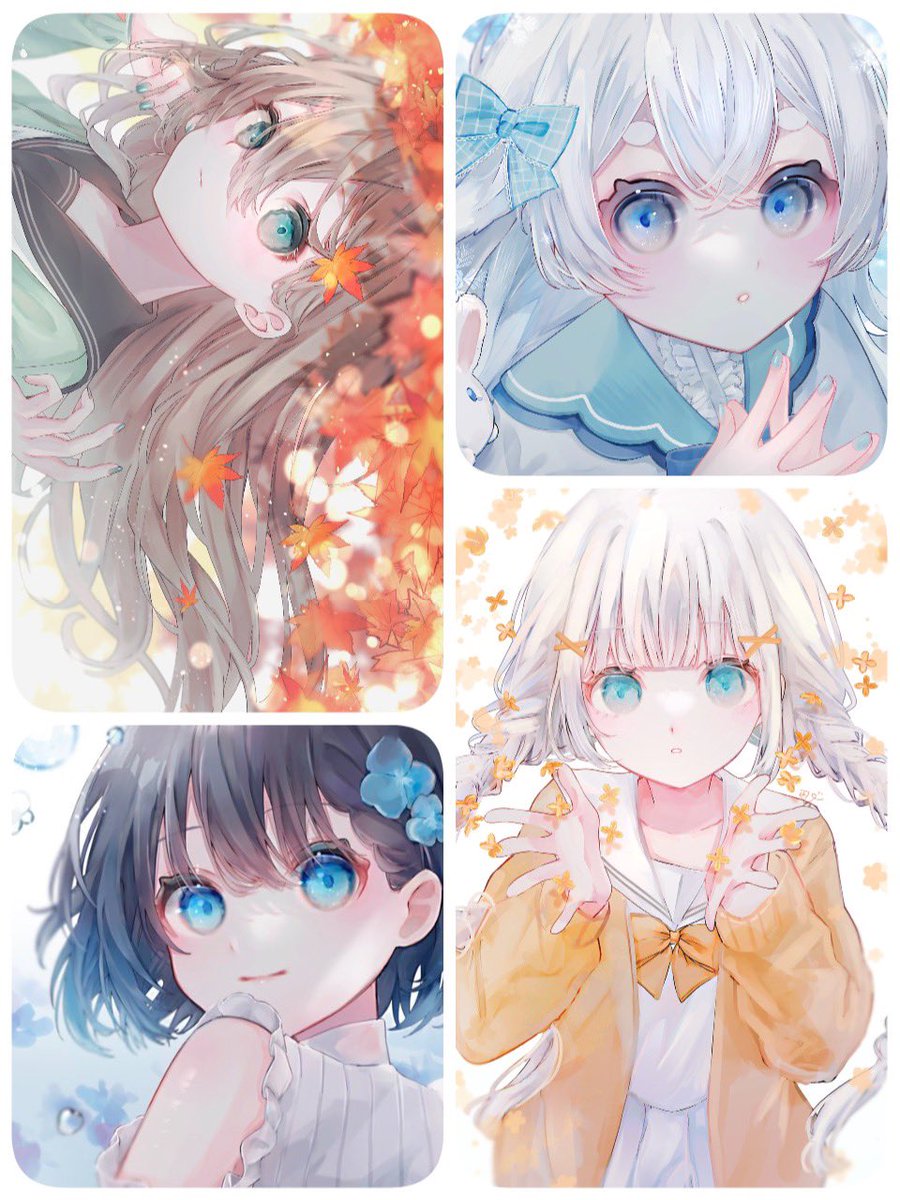 multiple girls blue eyes long hair looking at viewer white hair hair ornament sailor collar  illustration images