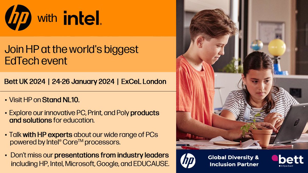 CigdemErtem's tweet photo. As the Innovation Sponsor for #BettUK, @Intel is partnering with quite a few partners, including @HPEDU. Pop over to HP Stand NL10 to see HP PCs powered by Intel. 
Scan Innovation Pass QR code at all our partner booths to earn prizes!
#Bett2024 #IntelEdu https://t.co/ZQXDVagZDA