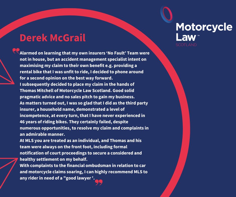 🏍 Alarm bells starting ringing for Derek when his insurer's non fault claims phone number was answered by an Accident management company! Fortunately he had sense to phone around for #independant specialist advice which he got from Thomas Mitchell at Motorcycle Law Scotland🏍