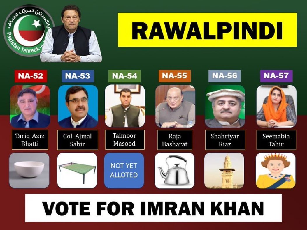 usamaahmedmirza's tweet image. PTI Candidates from Rawalpindi and their Electoral Symbols. 
Do Share Guys with your Family And Friends 🙌

#Pti #Rawalpindi #rawalpindicity