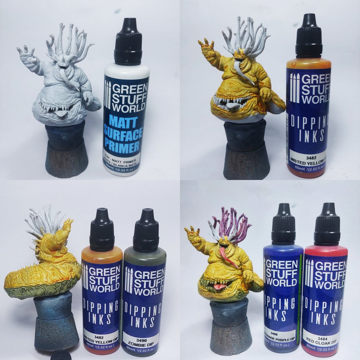 greenstuffworld's tweet photo. Magnificent work with our dipping inks by our mate @chushammer  , in this Nurgle miniature, painted for game in a very fast and easy way. Here you have the step by step! #WarhammerCommunity #warhammer40k #warhammer #paintingminis #miniaturepainting https://t.co/HHwdDAkO8f