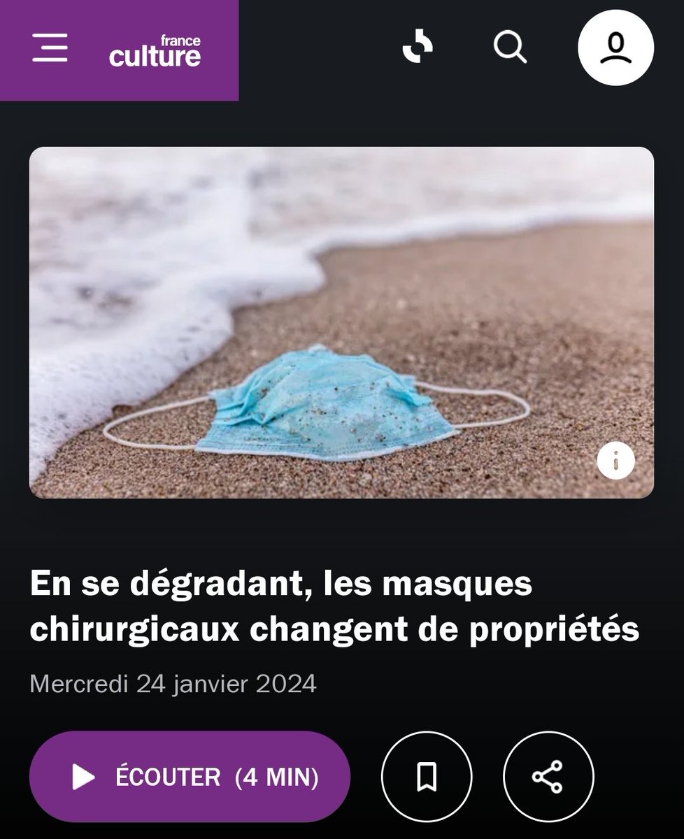 Notre collègue Isabelle Bihannic est passée au micro de <a href="/AlexandraDelbot/">Alexandra Delbot</a> sur <a href="/franceculture/">France Culture</a> ce matin pour parler de la dégradation des masques par la lumière et du comportement de ces déchets dans l'#environnement 😷☀️🏞️

Pour écouter ou lire son passage⤵️
radiofrance.fr/franceculture/…