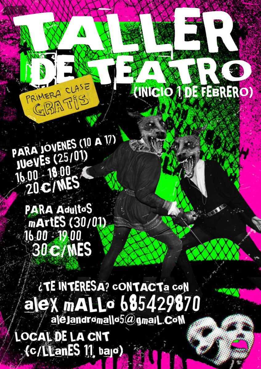 AxelNovoselic's tweet image. ¿Alguna vez te ha picado la curiosidad por el teatro? Pues estás de suerte, porque a partir de febrero empiezo este taller de teatro en Xixon! Tanto para adultos como para jóvenes, precios económicos y muy buen rollo, toda la info en el cartel y cualquier duda tirame al MD!