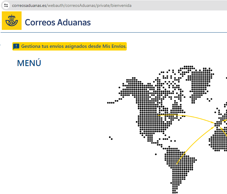 Ingenio_2010's tweet image. . @Correos aduanas no mostrando el menu al logar y tener que estar revisando el historico para que te salga en alguna URL#correos #horrorcode #programming #polvoradelrey
