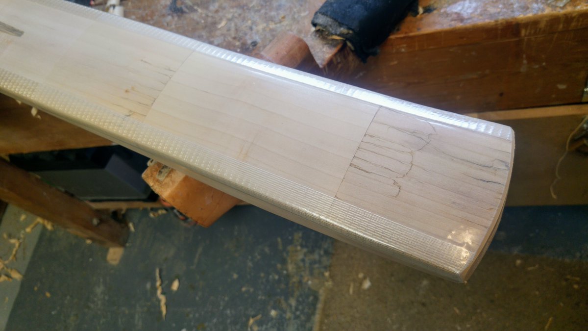 Interesting query recently on the most extreme repairs we can undertake

This is a contender - suitable for for nets / social cricket etc - basically the face was too fragmented to seal/rescue, customer was deperate to keep it going - hints of  "Trigger's Broom" perhaps ...