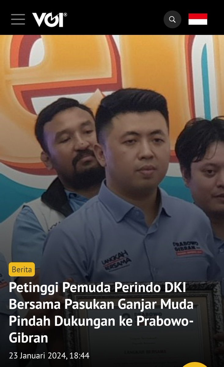Heraloebss's tweet photo. BREAKING NEWS!!

Wakil Ketua Umum Pemuda Perindo ( Partai Pendukung 03 ) DKI Jakarta Calvin Leonardo bersama Pasukan G-anjar Muda (Pagar Muda) menyatakan dukungan Prabowo-Gibran di Pilpres 2024. https://t.co/NGbfyW4aHJ https://t.co/CMRyeEg5la