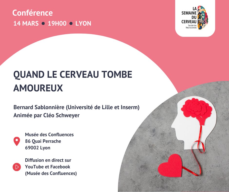 Semaine du Cerveau (@semaine_cerveau) on Twitter photo Que se passe-t-il quand nous tombons amoureux·se ? 🥰
Lors de cette conférence, neurosciences et biologie lèvent une part de mystère sur ce sentiment universel.
Événement à suivre également en direct sur YouTube et Facebook 👉 <a href="/mdc_confluences/">musée des Confluences</a>
➕ cutt.ly/UwLURkeV Que se passe-t-il quand nous tombons amoureux·se ? 🥰
Lors de cette conférence, neurosciences et biologie lèvent une part de mystère sur ce sentiment universel.
Événement à suivre également en direct sur YouTube et Facebook 👉 <a href="/mdc_confluences/">musée des Confluences</a>
➕ cutt.ly/UwLURkeV