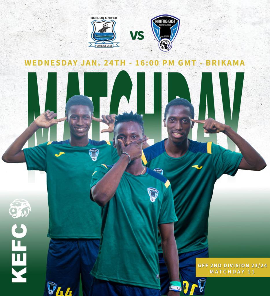 🔥 Match Day Alert! 🚨

🏆 Fixture: Kanifing East FC vs Gunjur United
🕓 Kick-off: 4:00 PM
📍 Venue: Brikama Stadium

📣 Get ready for an epic showdown as Kanifing East FC faces off against Gunjur United in a thrilling match at Brikama Stadium! 🌟