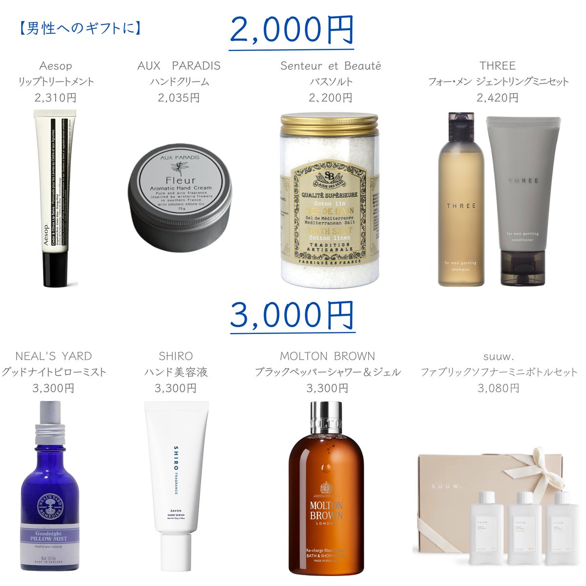 mikaaa11_k's tweet photo. プレゼントに悩んでる方へ。予算2,000円〜5,000円台のギフトを男女別にまとめました🎁

ちょっとしたお礼、記念日、バレンタインチョコに添えたり自分へのご褒美にも…。男性はホワイトデーの参考にするといいです✍️！！ https://t.co/SmHUSSjNJ1