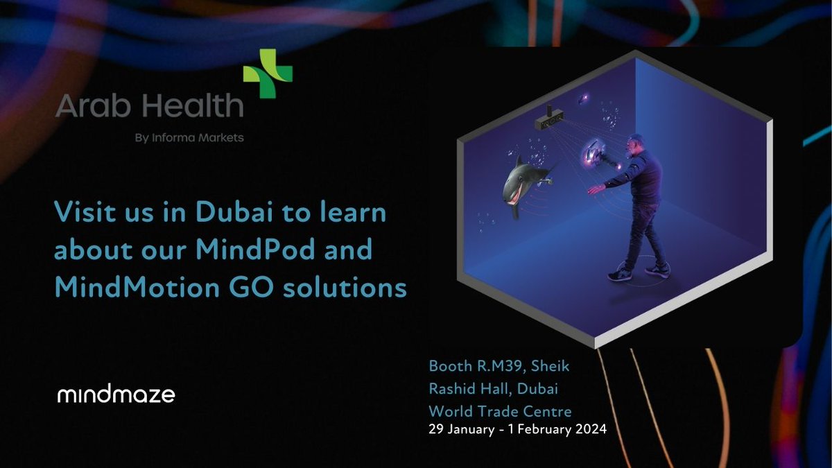 Delighted to share we'll be @Arab_Health between 29 Jan and 1 Feb. Our booth – at R.M39 in Sheik Rashid Hall – will feature a MindPod room where delegates can experience our fully-immersive MindPod solution. Register at arabhealthonline.com #ArabHealth2024