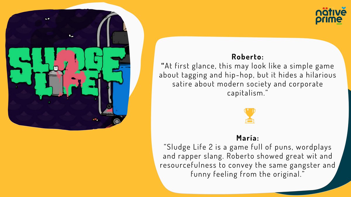 Puns, wordplays, hip-hop, satire... 'Sludge Life 2' has it all! @RobertoArgee and @Marsaliath rolled up their sleeves to keep the game as funny and 'macarra' as the original. #XIIPremiosATRAE
