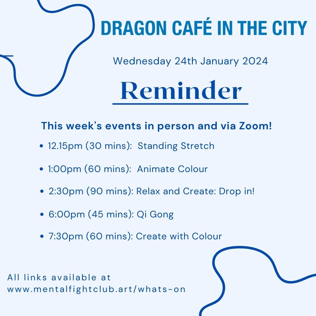 We are live today from @ShoeLaneLib! Come along for our sessions centred around colour @dragoncafecity and brighten your day ahead of #greatmentalhealthday We look forward to seeing you🌈 Full Details: mentalfightclub.art/events/dragon-…