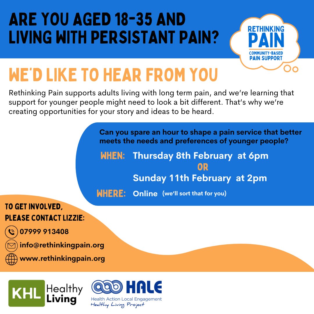 Our @RethinkingPain team need your help to improve our services for 18-35 year olds. Could you spare an hour? @HALECharityBfd