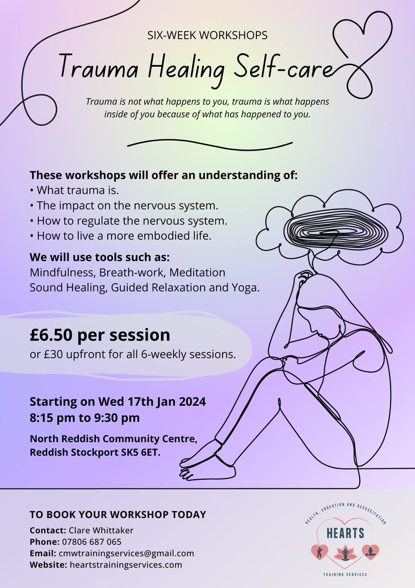 OctoberCreative's tweet photo. I designed this for my client. https://t.co/68Fi0ASO7A I can highly recommend her. Please share this info with anyone who needs some #TraumaHealing #selfcare.

2nd session is tonight. Book here: https://t.co/hHp4MEulUv the provider is HEARTS.

#Reddish #Stockport #GraphicDesign https://t.co/hTKGNjAmGl