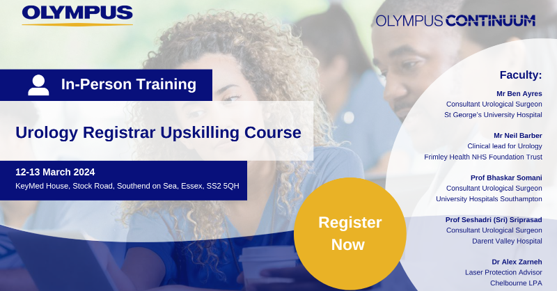 OlympusMedUKIE's tweet photo. Are you an ST3/4 #urology registrar interested in learning from experts in the field about the latest urological treatment options &amp; optimising pioneering technologies? Join our faculty @Sri_URO @endouro @BE_Ayres Mr Barber &amp; Dr Zarneh

Register now 
https://t.co/BAAZ0TagM6