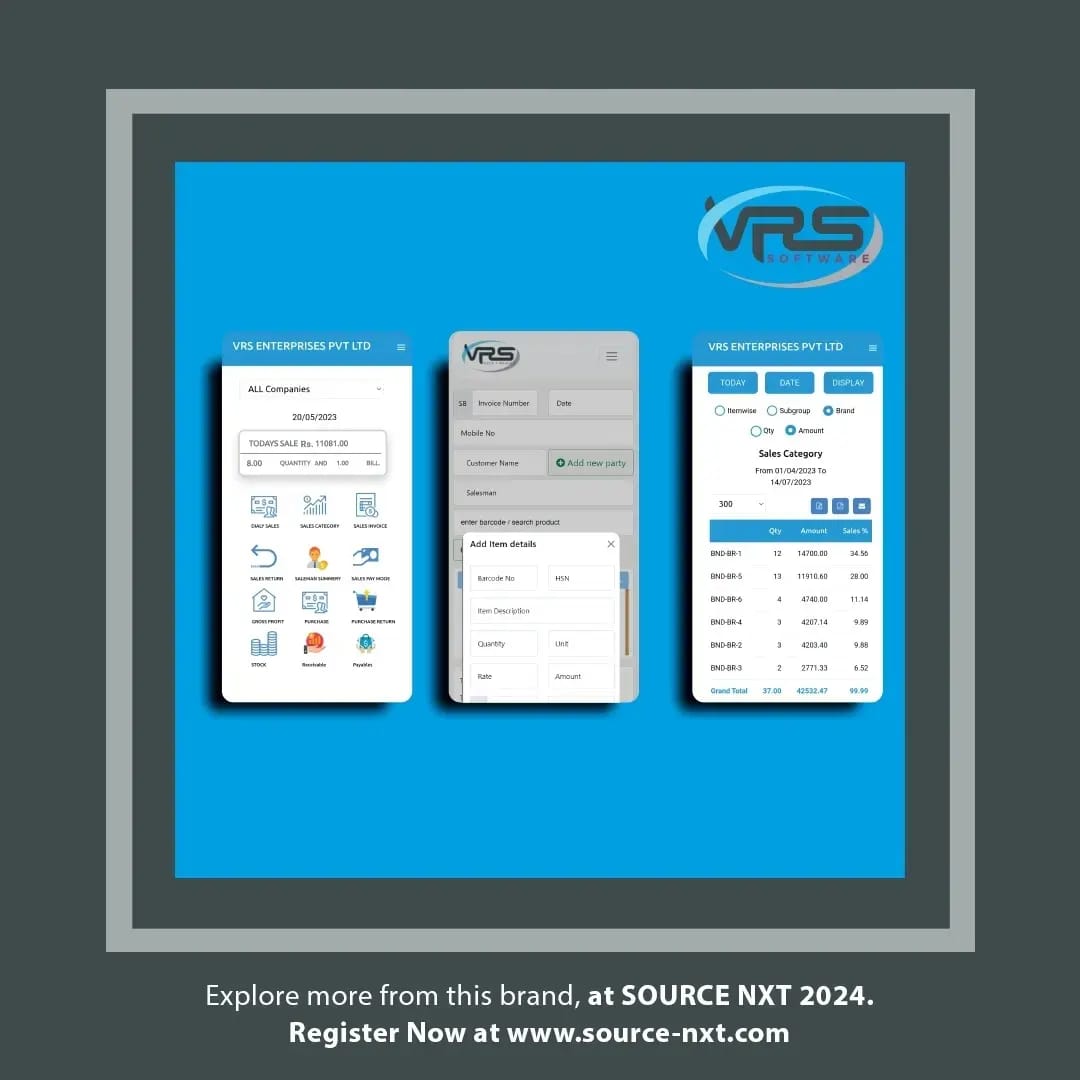 vrs_software's tweet image. VRS Software cordially invite you to attend Bombay Exhibition Center Hall No3, Stall No E13
Explore more from his brand at Source NXT 2024
VRS Software
vrssoftwares.com
#mumbaiexploration #BombayExhibitionCenter #expobombay #vrssoftware #VRS #garmentfair #mumbaigarmentfair