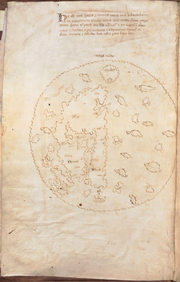 This mappa mundi (world map 🗺️) was drawn in the early 14th century. 

Though it looks simple at first glance, it is uniquely significant, as @QMULsed’s Prof. Alfred Hiatt explores in his New College Note. 

Find it here 👉 new.ox.ac.uk/mappa-mundi-ox…

@NewCollegeOx, MS 274, f.  3v