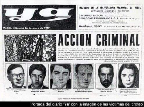 #24DeEnero1977  #AbogadosDeAtocha 
Hoy es el 47 Aniversario del asesinato de los Abogados laboralistas de #Atocha, militantes <a href="/elpce/">Partido Comunista de España</a> <a href="/CCOO/">Comisiones Obreras</a> a manos de pistoleros fascistas. 
"Si el eco de su voz se debilita, pereceremos " ✊️💔