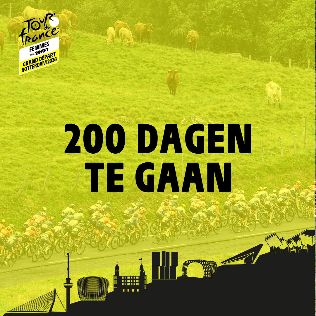 2️⃣0️⃣0️⃣ | Nog 200 dagen tot het eerste Grand Départ van @letourfemmes buiten Frankrijk! We zijn enorm vereerd om bij te mogen dragen aan dit stukje wielergeschiedenis. We zien je graag langs de kant van één van de drie etappes van ons Grand Départ 💛 #TDFFROTTERDAM2024