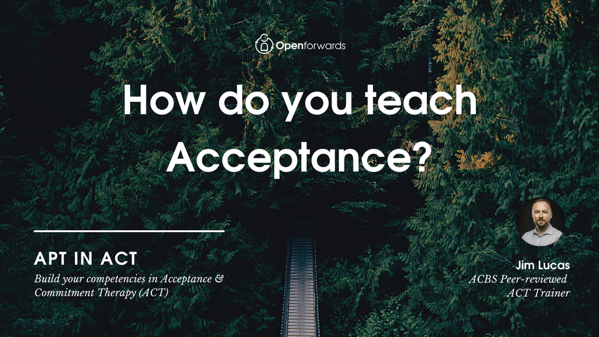 Acceptance is one of the six independent and interrelated behavioural processes in Acceptance and Commitment Therapy.  How do you teach it without just telling people what acceptance is?

youtube.com/watch?v=l4twnr…

#acceptanceandcommitmenttherapy #acttherapist