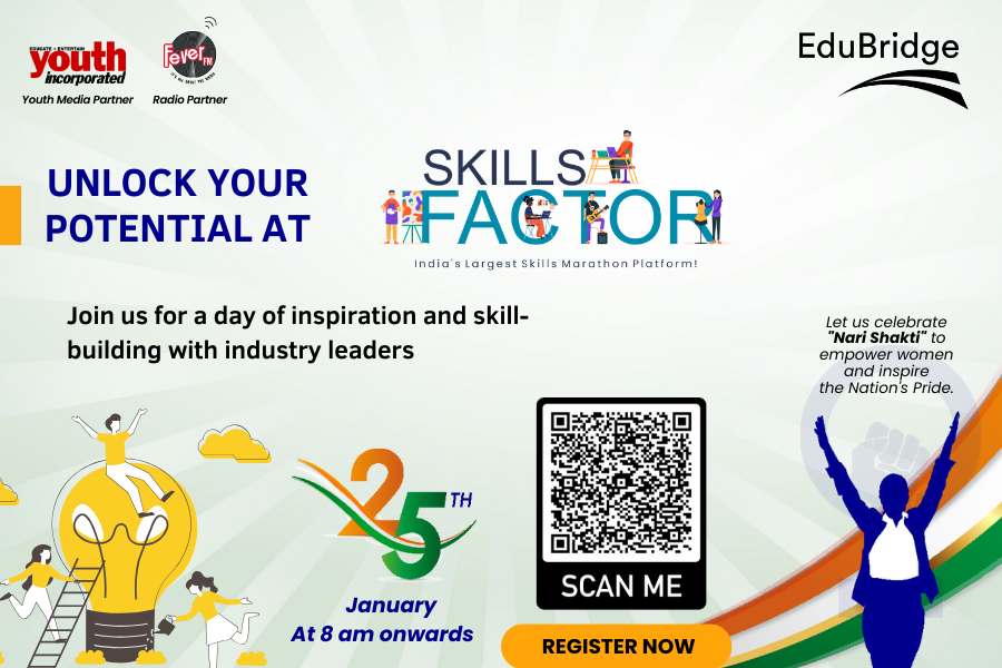 Elevate your expertise with Skills Factor, India's Largest Skills Marathon Platform!

Register Now @ buff.ly/3vMSC3H in a continuous lineup of sessions, all from the comfort of your home.

 Date: January 25, 2024  | Time: 8 am onwards
