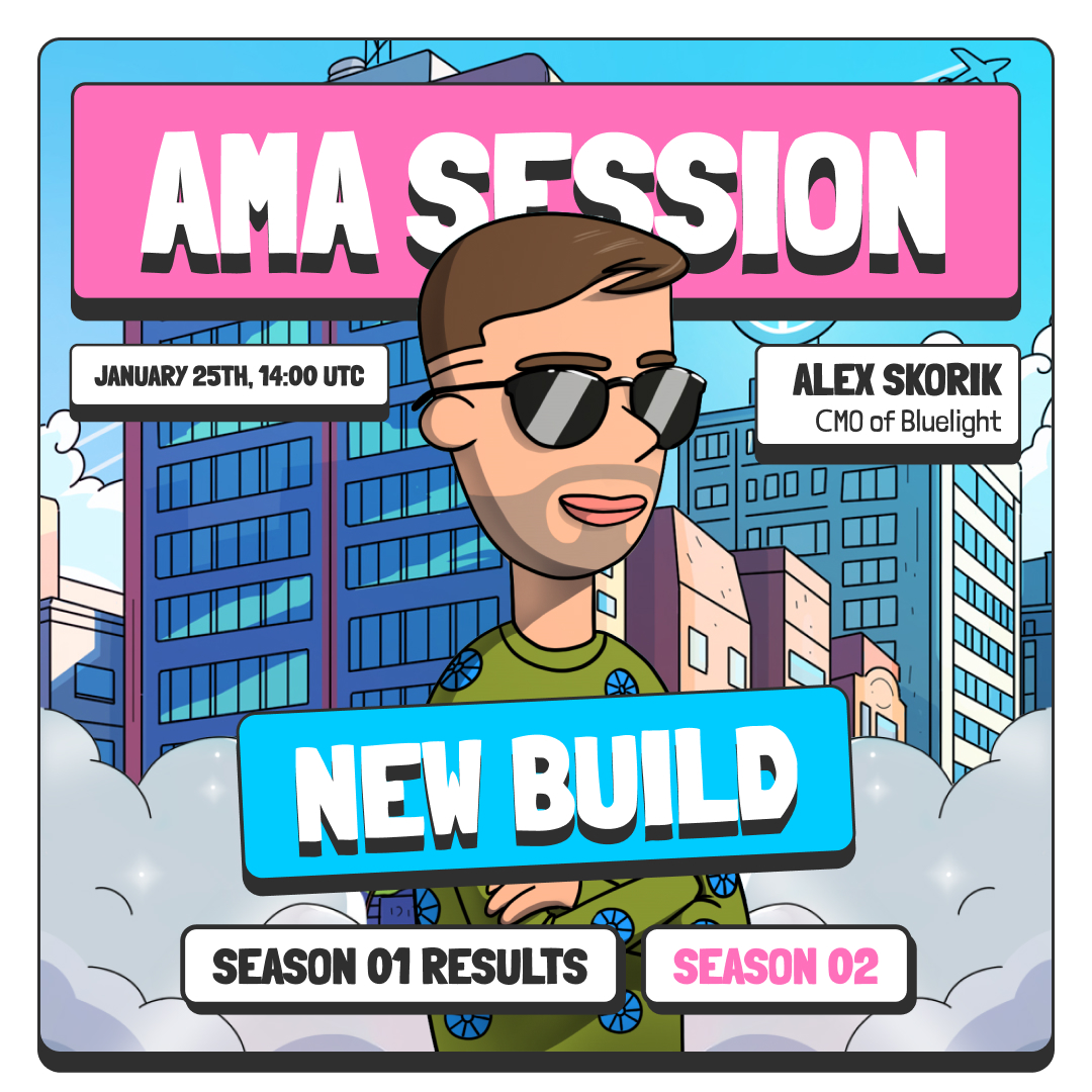 ⚡️ Join us tomorrow at 14:00 UTC for an AMA with Alex Skorik, Bluelight's CMO ⚡️

📍 Bluelight YouTube channel: bluelight.cc/4b7NneW

Here's what to expect:

💥 Season 01 results: Discover the champions, their rewards, and intriguing statistics from the entire season.

💥 New