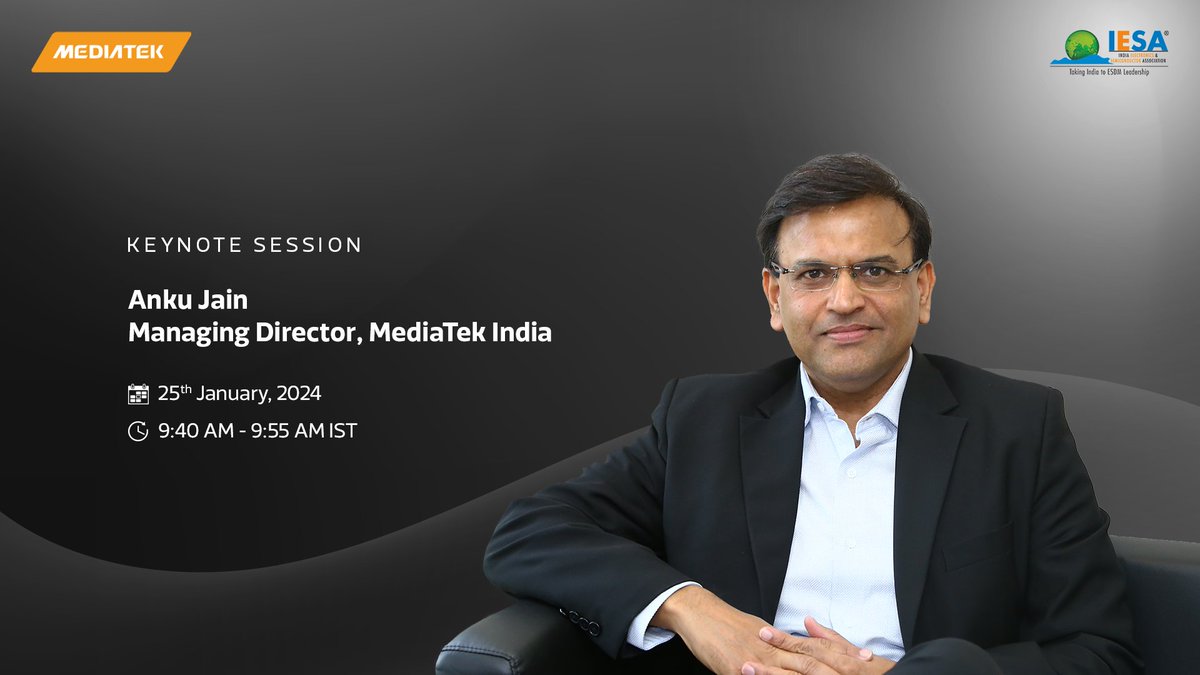 MediaTekIndia's tweet photo. Join us at the IESA Vision Summit 2024 as Anku Jain, Managing Director, MediaTek India, shares insights on cutting-edge technologies, disruptive innovations, and industry trends on 25th January 2023.
To know more: https://t.co/PvQeOBiZaD
#MediaTek #IESAVisionSummit https://t.co/LbARvLVUaS