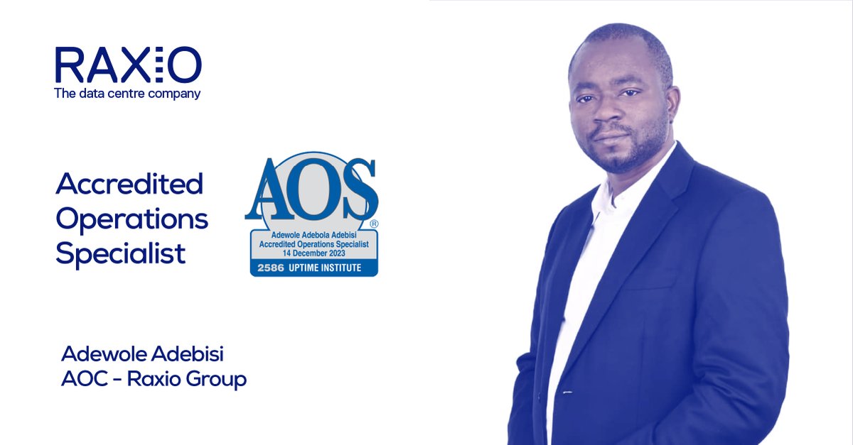 raxio_group's tweet photo. Proud to announce Adewole Adebisi's achievement as an @UptimeInstitute Accredited Operations Specialist! His dedication ensures Raxio Group's data centre operations are managed to the highest standards set by the Uptime Institute. #RaxioGroup #Uptime https://t.co/1ChYxWhfiA
