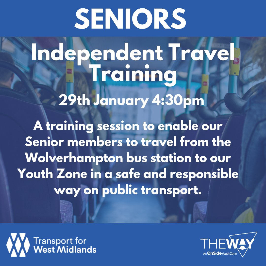 Being able to travel independently provides greater opportunities for young people. We have arranged an Independent Travel Training session with Transport for West Midlands on 29th Jan for any Snrs who would like to learn to travel on their own.